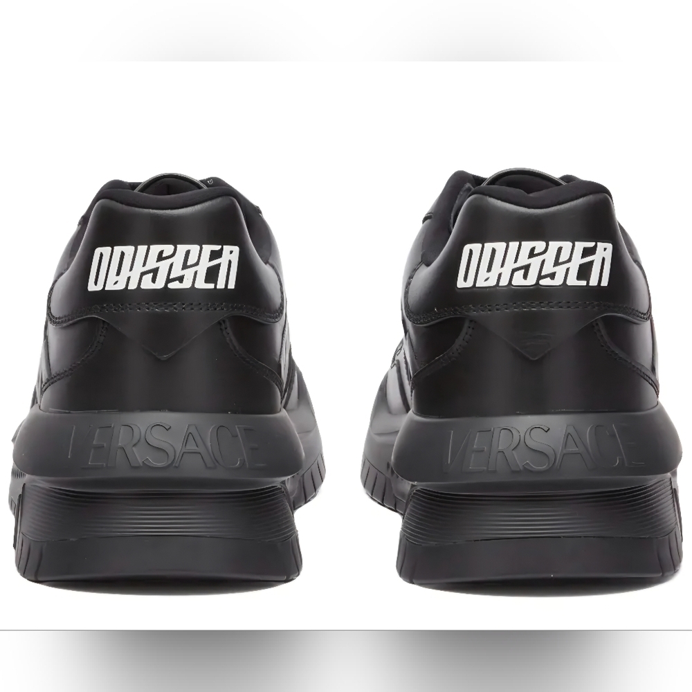 Versace Odissea Greca Black Leather Low Top Sneakers (Unisex) WMNS 9 Men's US 7 - Picture 5 of 12